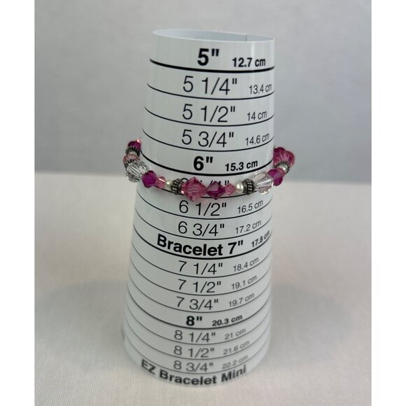 Vintage 925 Sterling Silver Pink Crystal Beaded Breast Cancer Bracelet - Picture 4 of 5